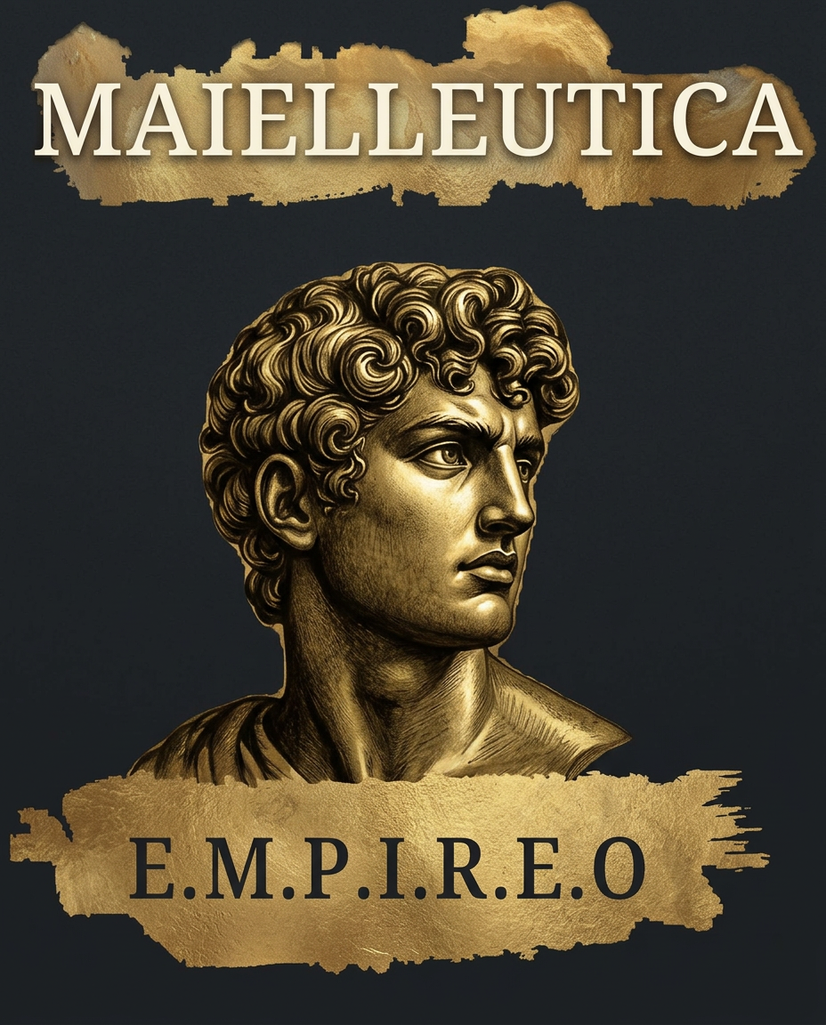 Stemma della Maielleutica: busto classico dorato con le scritte MAIELLEUTICA ed E.M.P.I.R.E.O
